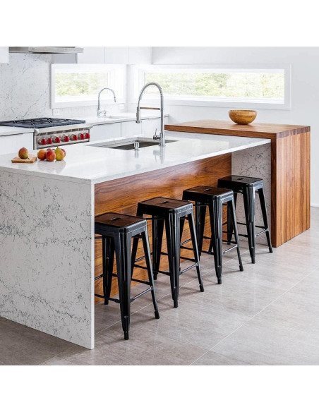 Taburetes de Bar Apilables Yaheetech Metal Negro 60.96 cm - Juego de 4