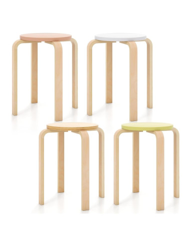 Conjunto de 4 Taburetes Apilables LDAILY de Madera 45.72 cm