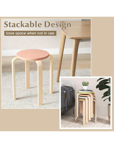 Conjunto de 4 Taburetes Apilables LDAILY de Madera 45.72 cm