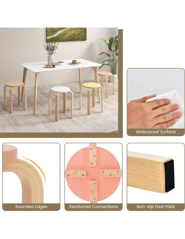 Conjunto de 4 Taburetes Apilables LDAILY de Madera 45.72 cm