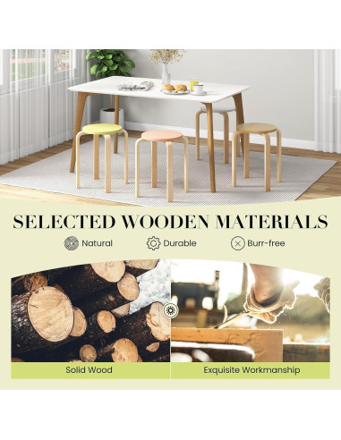 Conjunto de 4 Taburetes Apilables LDAILY de Madera 45.72 cm