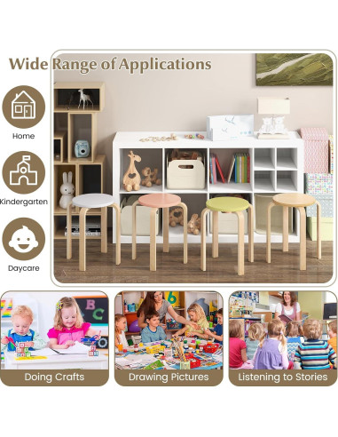 Conjunto de 4 Taburetes Apilables LDAILY de Madera 45.72 cm