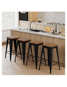 Conjunto de 4 Taburetes de Bar POINTANT Metal Negro 76.2 cm