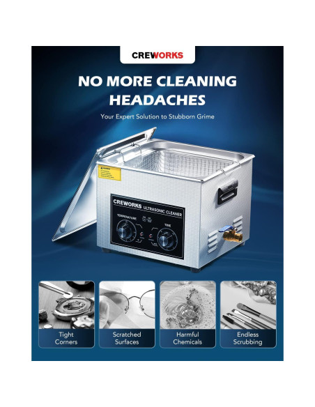 Limpiador Ultrasónico CREWORKS 15L 760W Digital con Calentador