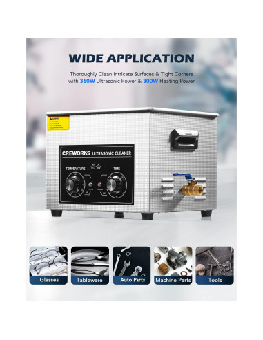 Limpiador Ultrasónico CREWORKS 15L 760W Digital con Calentador