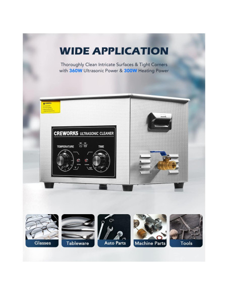 Limpiador Ultrasónico CREWORKS 15L 760W Digital con Calentador