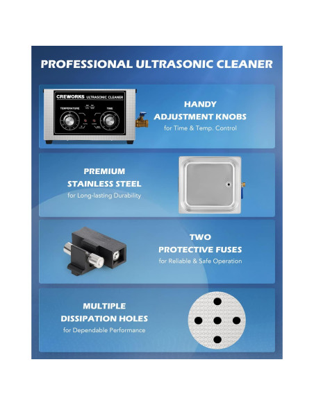 Limpiador Ultrasónico CREWORKS 15L 760W Digital con Calentador