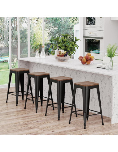 Conjunto de 4 Taburetes de Bar Arlunar Home 61 cm Metal y Madera