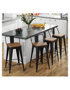 Juego de 4 Taburetes de Bar POINTANT Metal Negro 61 cm