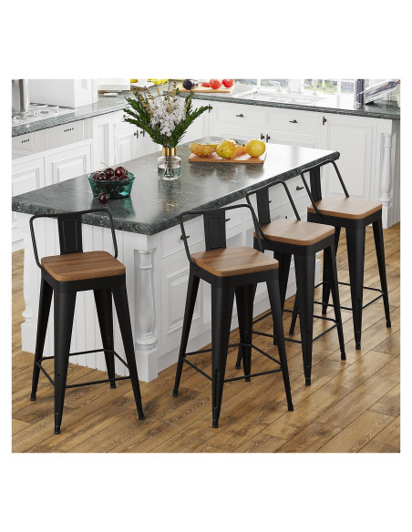 Juego de 4 Taburetes de Bar POINTANT Metal Negro 61 cm