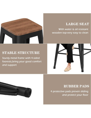 Conjunto de 4 Taburetes de Bar Arlunar Home 61 cm Metal y Madera