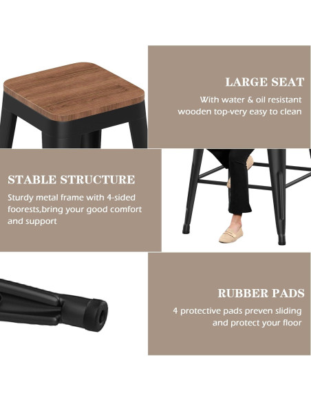 Conjunto de 4 Taburetes de Bar Arlunar Home 61 cm Metal y Madera