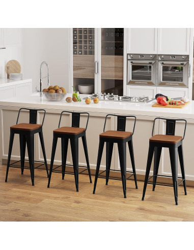 Juego de 4 Taburetes de Bar POINTANT Metal Negro 61 cm