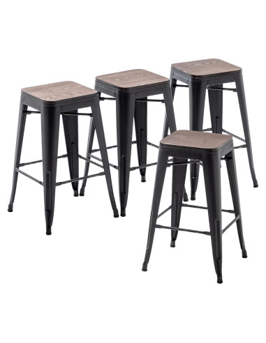 Conjunto de 4 Taburetes de Bar Changjie 66 cm Negro Mate