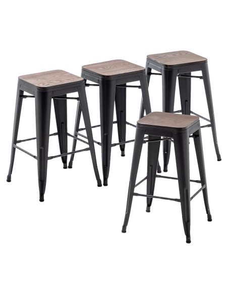 Conjunto de 4 Taburetes de Bar Changjie 66 cm Negro Mate