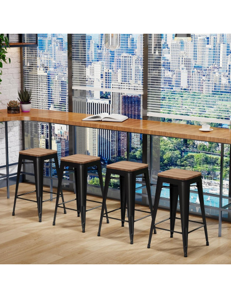 Conjunto de 4 Taburetes de Bar Changjie 66 cm Negro Mate