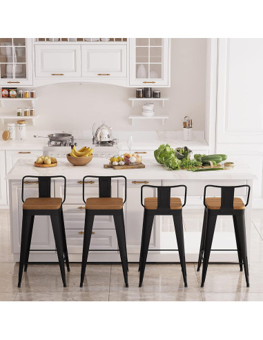 Juego de 4 Taburetes de Bar POINTANT Metal Negro 61 cm