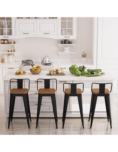 Juego de 4 Taburetes de Bar POINTANT Metal Negro 61 cm