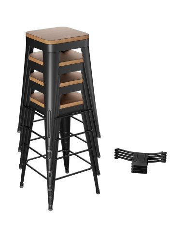 Juego de 4 Taburetes de Bar POINTANT Metal Negro 61 cm