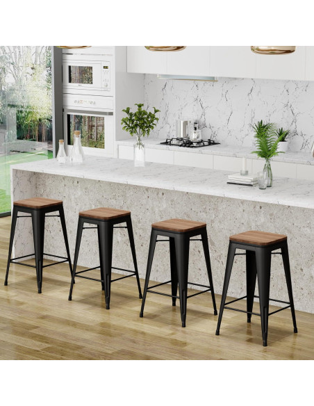 Conjunto de 4 Taburetes de Bar Changjie 66 cm Negro Mate