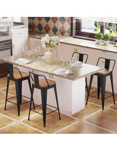 Juego de 4 Taburetes de Bar POINTANT Metal Negro 61 cm