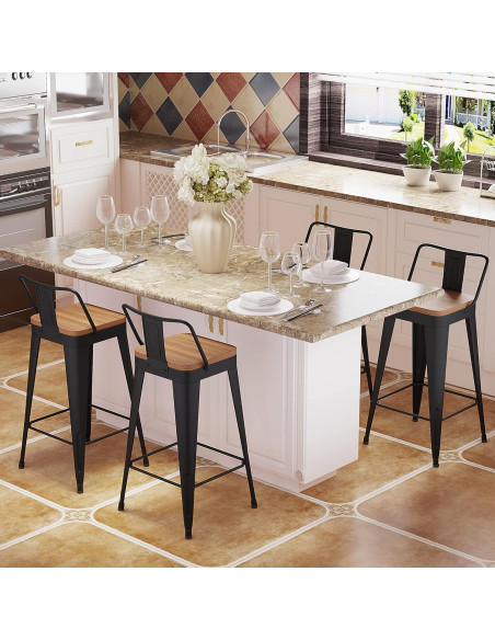 Juego de 4 Taburetes de Bar POINTANT Metal Negro 61 cm