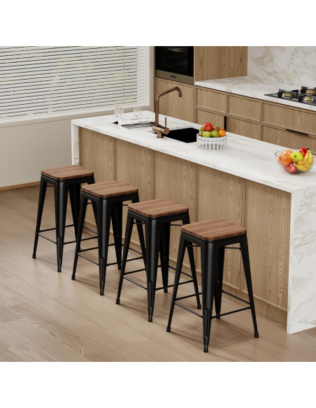 Conjunto de 4 Taburetes de Bar Changjie 66 cm Negro Mate