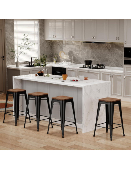 Conjunto de 4 Taburetes de Bar Changjie 66 cm Negro Mate