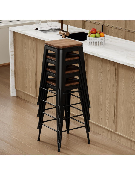 Conjunto de 4 Taburetes de Bar Changjie 66 cm Negro Mate