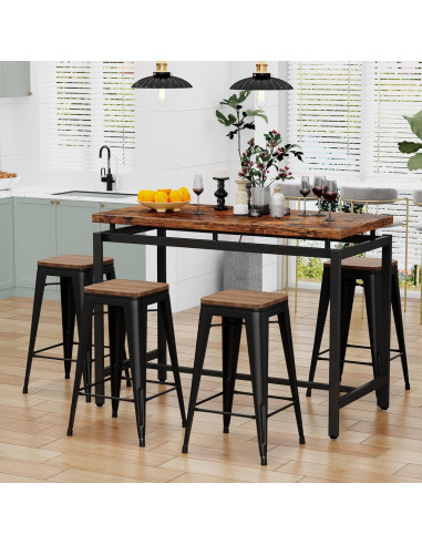 Conjunto de 4 Taburetes de Bar Changjie 66 cm Negro Mate