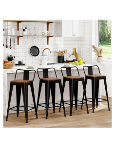 Juego de 4 Taburetes de Bar WENTMENT Metal Negro 61 cm