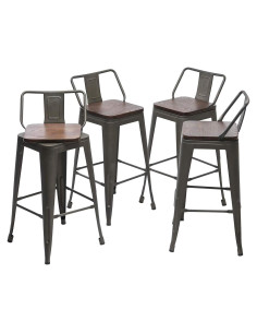Sillas de Bar Giratorias Yongqiang 61 cm Metal y Madera - Juego de 4