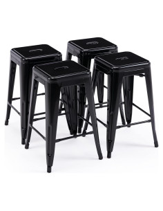 Taburetes de Bar de Metal Vogue 61 cm Altura 4 Piezas Negro