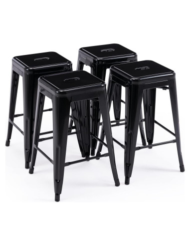 Taburetes de Bar de Metal Vogue 61 cm Altura 4 Piezas Negro