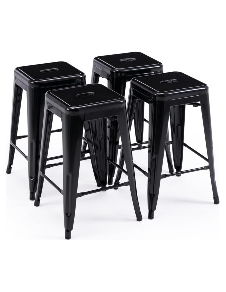 Taburetes de Bar de Metal Vogue 61 cm Altura 4 Piezas Negro