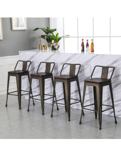 Sillas de Bar Giratorias Yongqiang 61 cm Metal y Madera - Juego de 4 2
