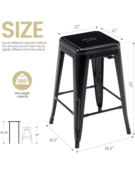 Taburetes de Bar de Metal Vogue 61 cm Altura 4 Piezas Negro