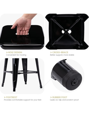 Taburetes de Bar de Metal Vogue 61 cm Altura 4 Piezas Negro