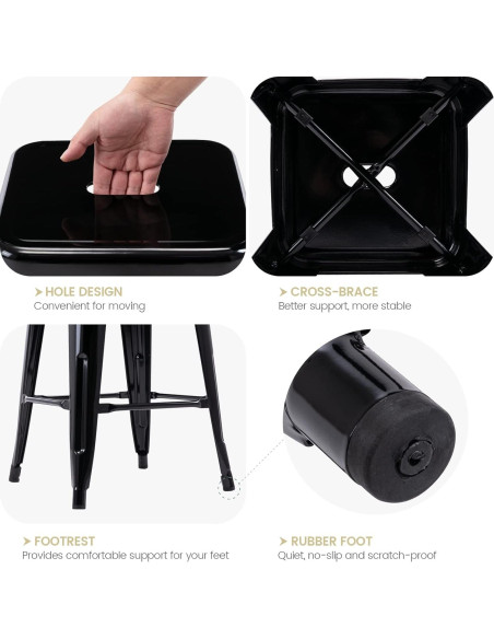 Taburetes de Bar de Metal Vogue 61 cm Altura 4 Piezas Negro