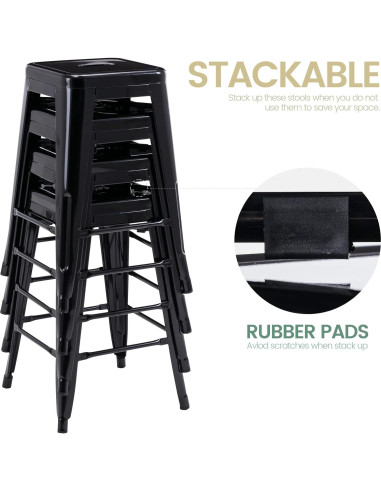 Taburetes de Bar de Metal Vogue 61 cm Altura 4 Piezas Negro