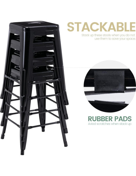 Taburetes de Bar de Metal Vogue 61 cm Altura 4 Piezas Negro