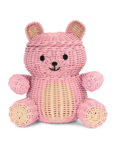 Cesta de Almacenamiento de Rattan G6 Collection Oso Rosa 28x29x19 cm