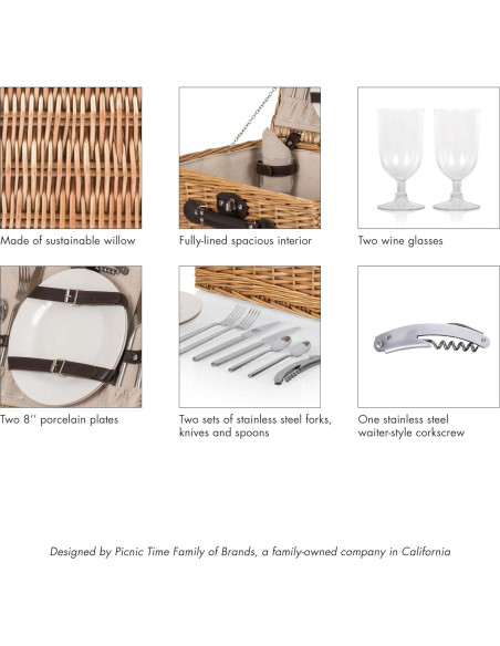 Cesta de Picnic Clásica PICNIC TIME para 2 Personas Mimbre