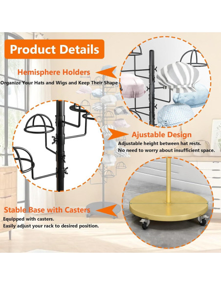 Soporte para Sombreros HEOTJUUQ de Metal 30 Ganchos Dorado