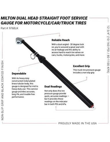 Medidor de Presión de Neumáticos Milton 976BKL Doble Cabezal 10-160 PSI