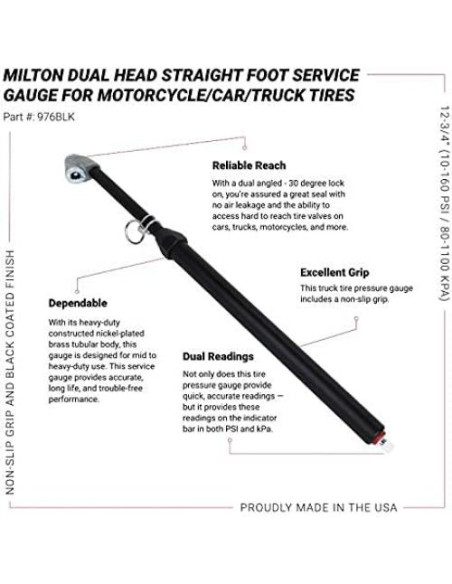 Medidor de Presión de Neumáticos Milton 976BKL Doble Cabezal 10-160 PSI