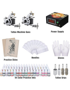 Kit Completo de Tatuaje AW - 2 Pistolas, 54 Tintas, Estuche 2