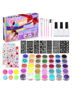Kit de Tatuajes Temporales de Brillo Aottom - 41 Colores y 204 Plantillas