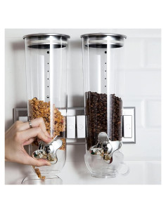 Dispensador de Alimentos Doble Montado en Pared 1.5L Plata