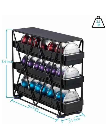 Soporte para Cápsulas de Café MEAERTON 3 Niveles Negro 24 Caps
